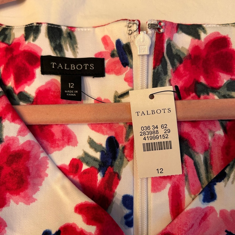 Talbots Dress Womens 12 Pink Blue Floral Sleeveless Sheath Lined Cottagecore NWT - Picture 8 of 12
